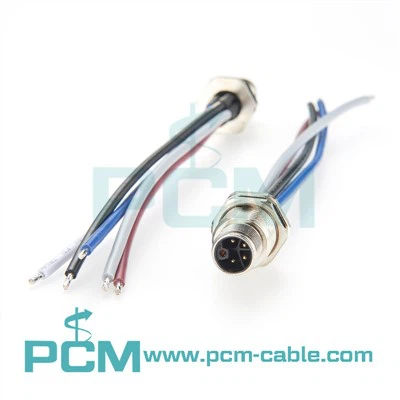 M12 L Code Power Connector Panel Front Mount Receptacle With Wires