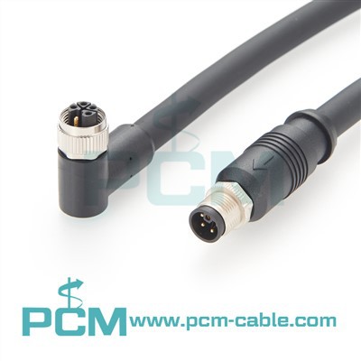 M12 Power Cable L-coded 5 Pin Male Straight To Female Right Angled Cable Suitable For Drag Chains