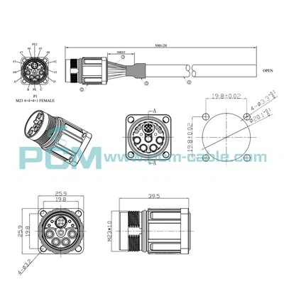 M23 Hybrid Panel Mount Cable