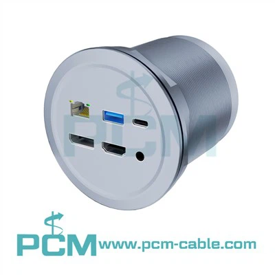 Multimedia Desktop Grommet Aluminum Desk Grommet With USB-C DP RJ45 & Audio