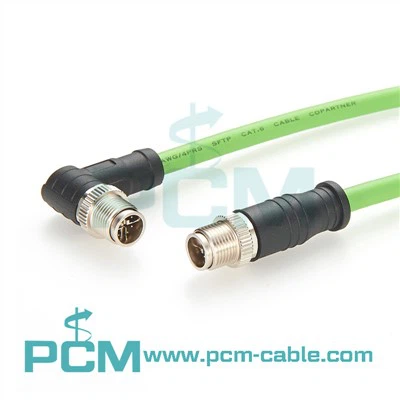 Right-Angled M12 X-Coded Male To Straight Male Industrial Ethernet Cable