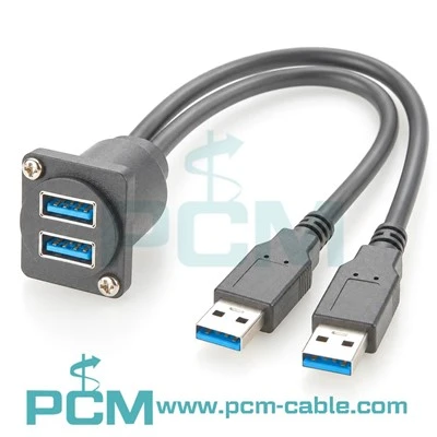 USB 3.0 Dual Port Panel Mount D-Series Extension Cable